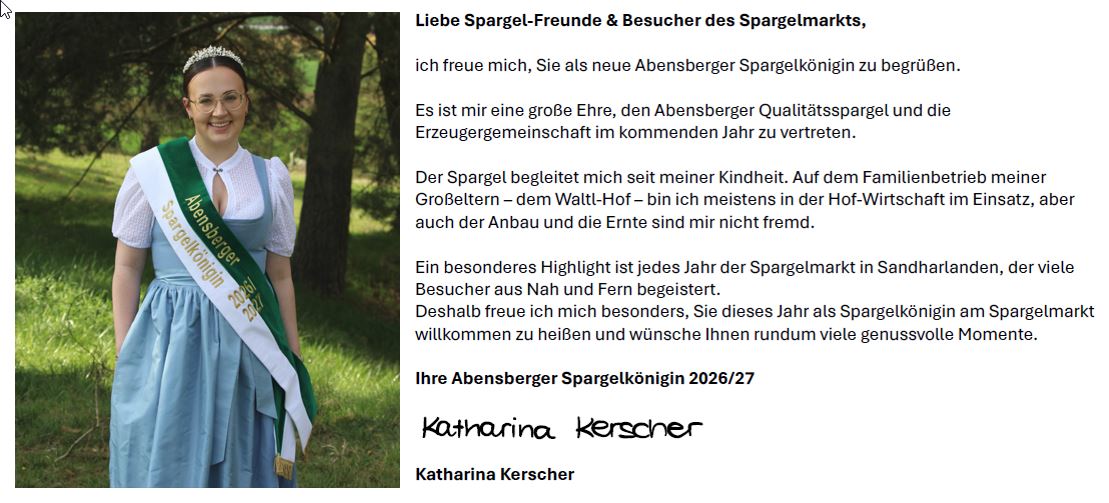 Katharina Kerscher - Abensberger Spargelkönigin 2026 2027